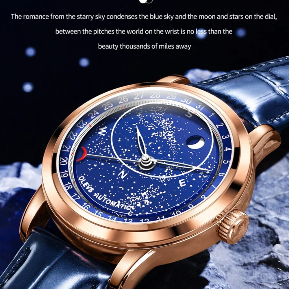 OLEVS Men Sky Moon Phase Automatic Mechanical Watch